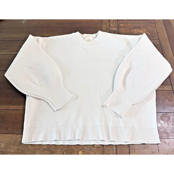 All Row Women’s White Knit Crewneck Sweater Size M Minimalist Soft Pullover - Picture 8 of 10